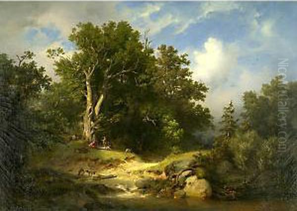 Grande Paesaggio Con Personaggi Oil Painting by Julius Lange