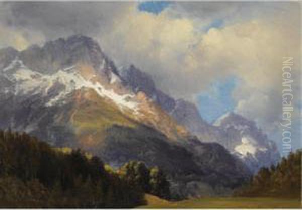 An Alpine Landscape Oil Painting by Julius Lange