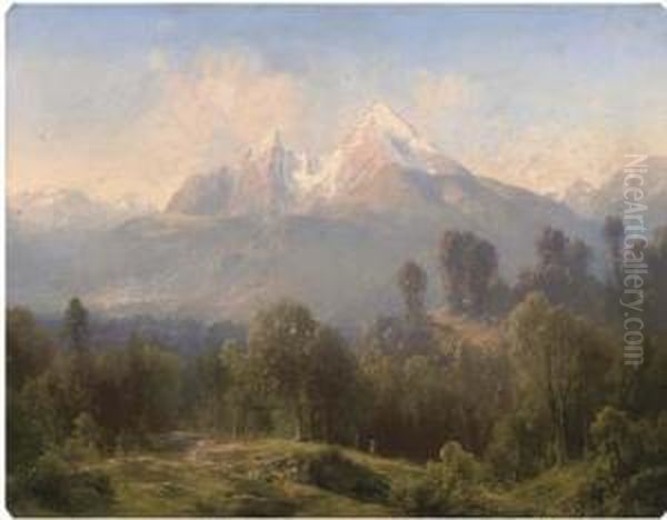 An Alpine Landscape Oil Painting by Julius Lange