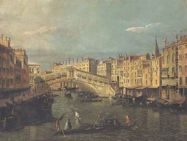 The Rialto Bridge, Venice, looking north-east Oil Painting by (Giovanni Antonio Canal) Canaletto