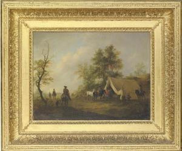 A Cavalry Encampment Oil Painting by Dirck Langendijk