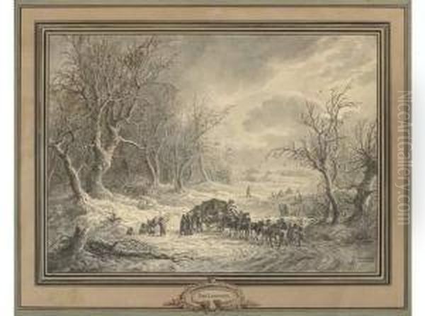 Un Convoi L'hiver. Oil Painting by Dirck Langendijk