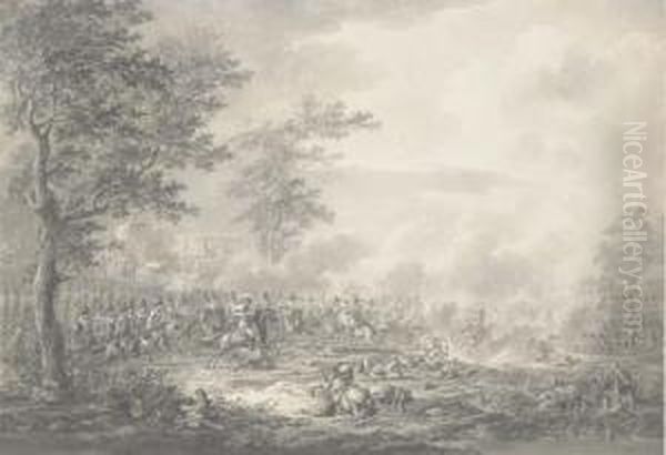 A Cavalry Battle Oil Painting by Dirck Langendijk