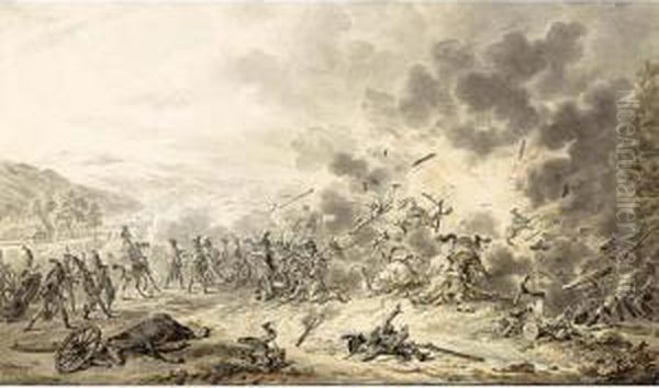 An Explosion On A Battle Field Oil Painting by Dirck Langendijk