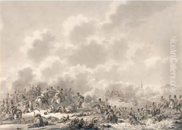 Battle Scene Oil Painting by Dirck Langendijk