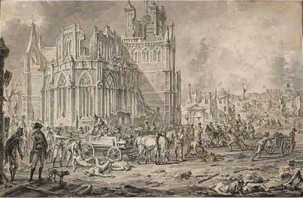 The Ruins Of Bergen Op Zoom After The Napoleonic Bombardment Oil Painting by Dirck Langendijk