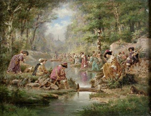 La Partie De Peche Oil Painting by Henri Langerock