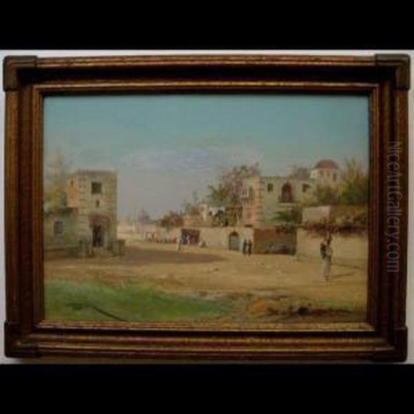 Middle Eastern Street Scene Oil Painting by Henri Langerock