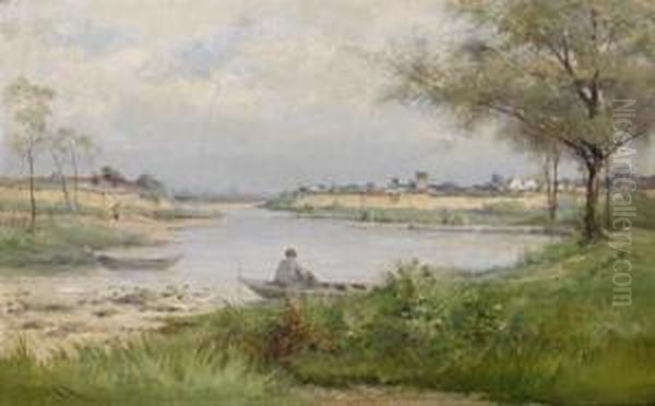 Flusslandschaft Mit Fischern Oil Painting by Henri Langerock