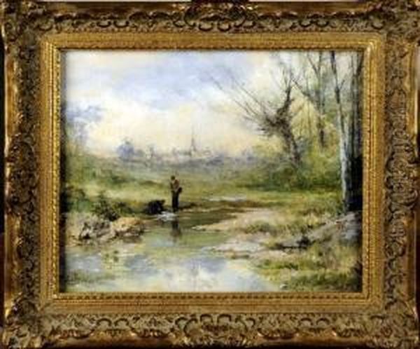 [au Bord Du Ruisseau] Oil Painting by Henri Langerock