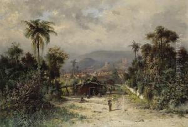 La Montagne De L'or Noire [ouro Preto], Brasil Oil Painting by Henri Langerock