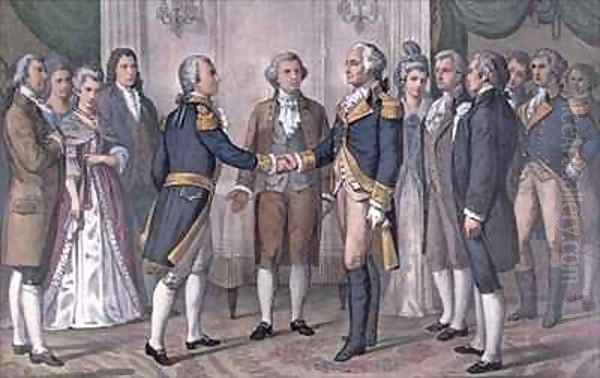 The First Meeting of General George Washington and the Marquis de La Fayette Philadelphia Oil Painting by Currier, N. & Ives, J.M.