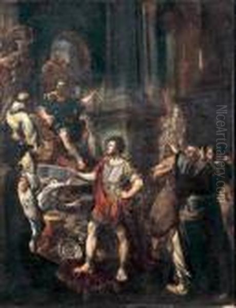 Santo Guerriero Al Cospetto Del Re Oil Painting by Giovanni Battista Langetti