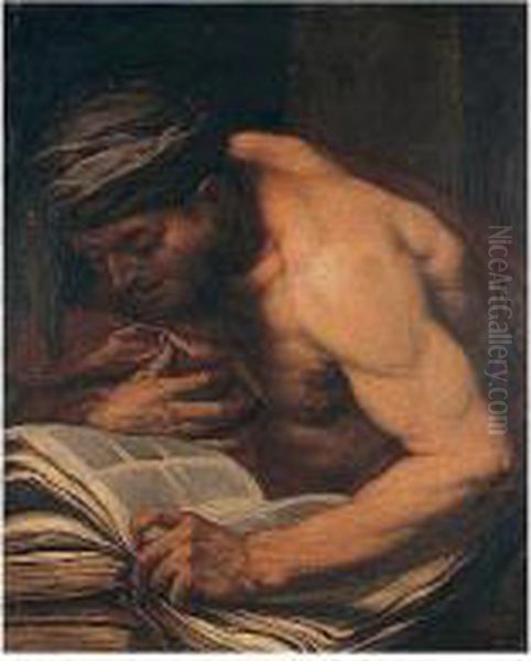 A Philosopher Oil Painting by Giovanni Battista Langetti