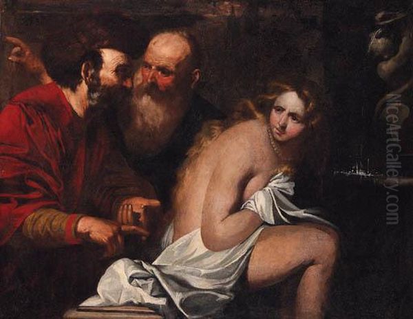 Susannah And The Elders Oil Painting by Giovanni Battista Langetti