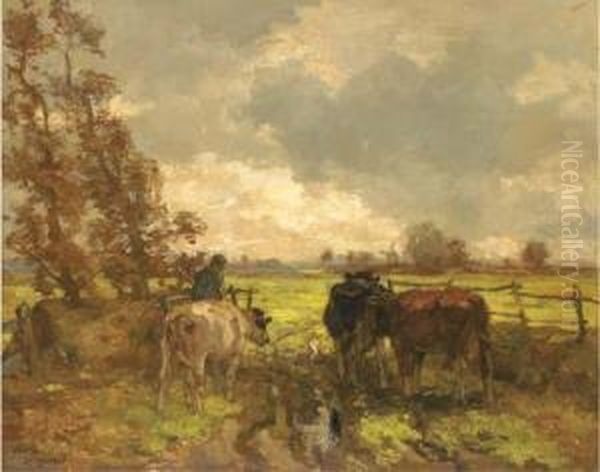 Leading Cows Into Pasture Oil Painting by Frans Langeveld