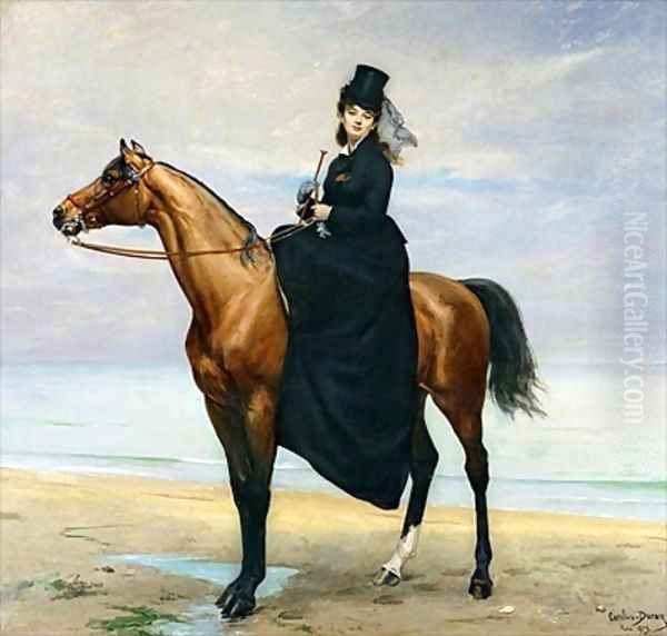 Equestrian Portrait of Mademoiselle Croizette Oil Painting by Charles Emile Auguste Carolus-Duran