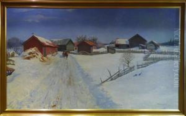 Vinterlandskap. Oil Painting by Alexander Langlet