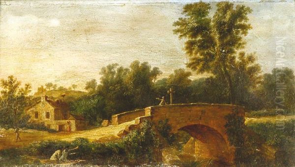 Le Petit Pont De Pierre Oil Painting by Simon Mathurin Lantara