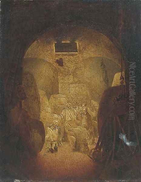 Drunken sailors in a wine cellar, shaded as a skull Oil Painting by Condy, Nicholas Matthews