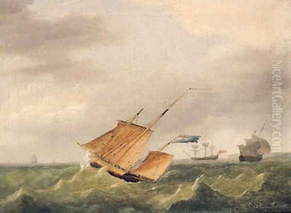 A Three-Masted Schooner In A Swell Oil Painting by Condy, Nicholas Matthews