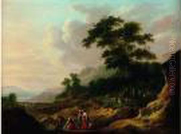 Paysage De Riviere Anime D'un Berger Et De Lavandieres Oil Painting by Simon Mathurin Lantara