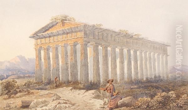 A View Of Paestum Oil Painting by Giovanni Giordano Lanza