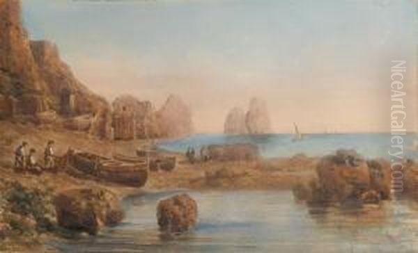 Barche E Pescatori A Capri Oil Painting by Giovanni Giordano Lanza