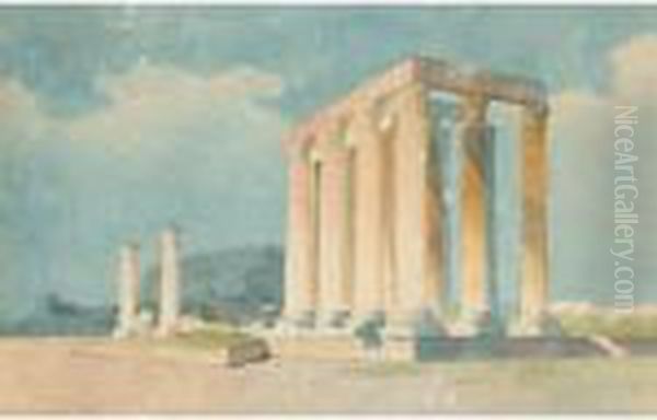 A View Of The Acropolis & A View Of The Temple Of Olympus Zeus Oil Painting by Giovanni Giordano Lanza