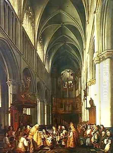 Entrance of Louis XIV 1638-1715 into the Cathedral of Saint Omer Oil Painting by Hippolyte Joseph Cuvelier