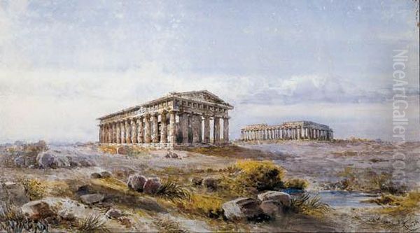 I Templi Di Paestum Oil Painting by Giovanni Giordano Lanza