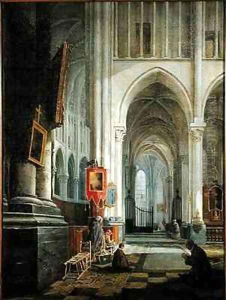 Interior of St Omer Cathedral Oil Painting by Hippolyte Joseph Cuvelier