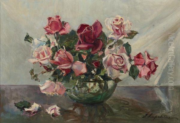 Roses In A Bowl Oil Painting by Georgi Alexandrovich Lapchine