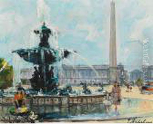 Fountain In The Place De Concorde, Paris Oil Painting by Georgi Alexandrovich Lapchine