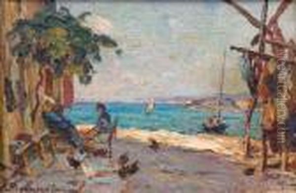 Martigues, Le Quai Brescon Oil Painting by Georgi Alexandrovich Lapchine