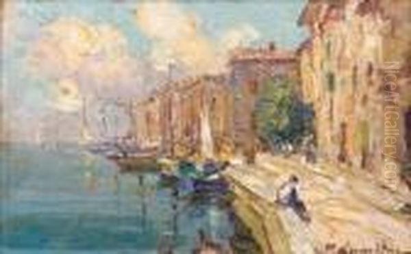 Martigues, Les Quais Oil Painting by Georgi Alexandrovich Lapchine