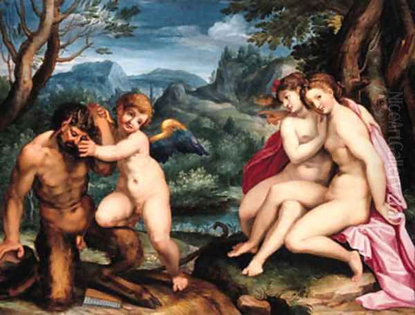 Omnia vincit Amor Oil Painting by Agostino Carracci