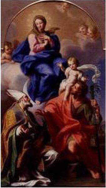 Madonna In Glory With Saint Christopher And A Martyred Bishop Saint Oil Painting by Gaetano Lapis