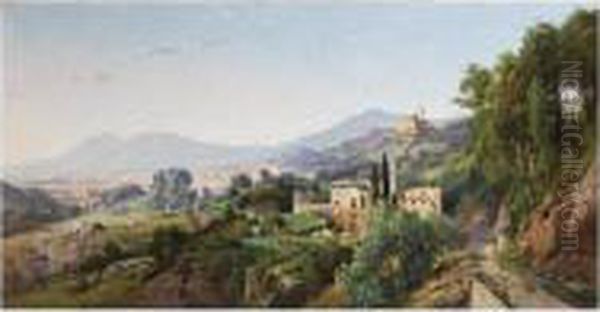 Vue De Genes, Cote De La Montagne Oil Painting by Louis Auguste Lapito