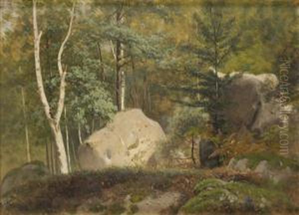 Paysage De La Foret De Fontainebleau Oil Painting by Louis Auguste Lapito