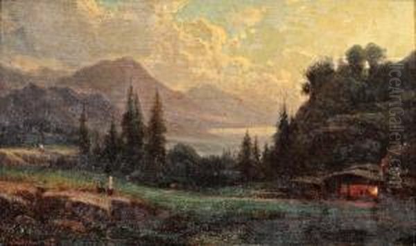 Vue De Suisse Italienne Oil Painting by Louis Auguste Lapito