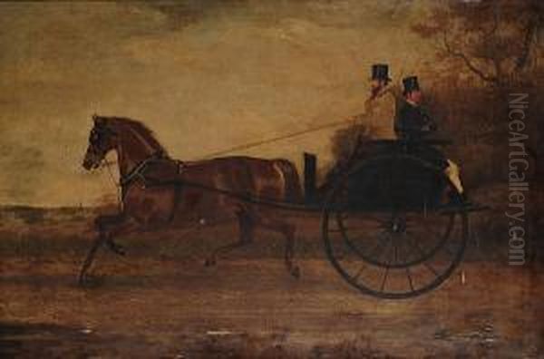 Horse And Gig On A Country Road Oil Painting by George Henry Laporte