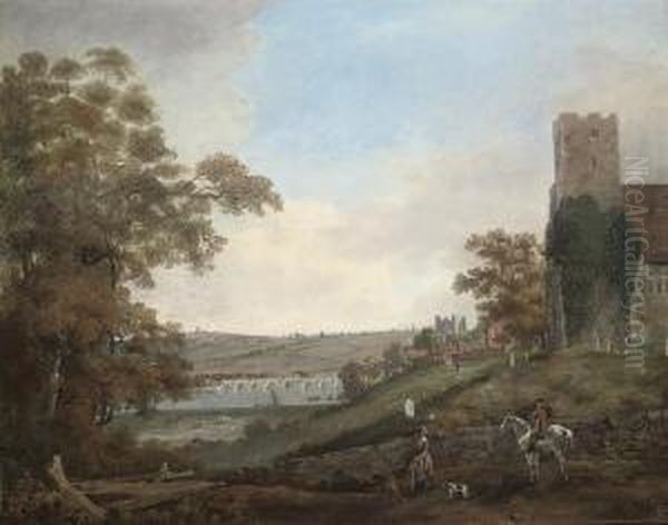 Rochester From The Banks Of The Medway With The Castle And Bridge Beyond Oil Painting by John Laporte