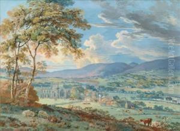 Viewof Valle Crucis Abbey, Llangollen Oil Painting by John Laporte