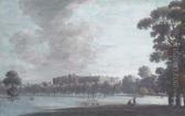 A Castle, Possibly Windsor, Seen From The Deer Park Oil Painting by John Laporte