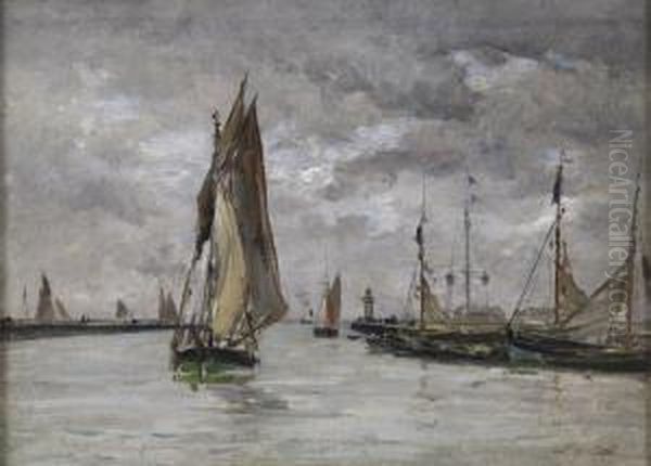 Rentree Des Barques De Peche A Trouville Oil Painting by Charles Lapostolet