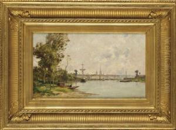 Peniche Sur La Seine Pres De Rouen Oil Painting by Charles Lapostolet