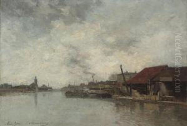 A Brewery On The Quay Oil Painting by Charles Lapostolet