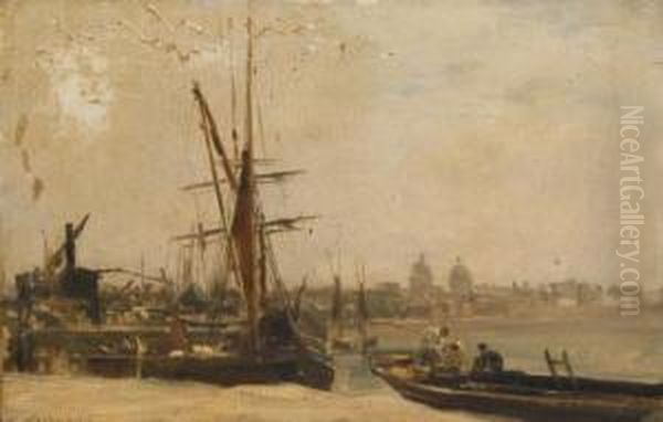 Greenwich Vue De La Tamise Oil Painting by Charles Lapostolet