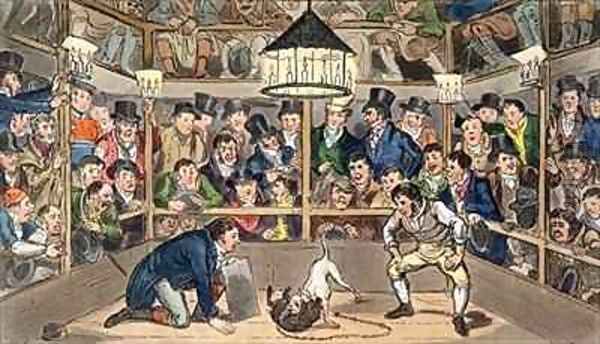 Tom and Jerry sporting their blunt on the phenomenon Monkey Jacco Macacco at the Westminster Pit Oil Painting by I. Robert and George Cruikshank